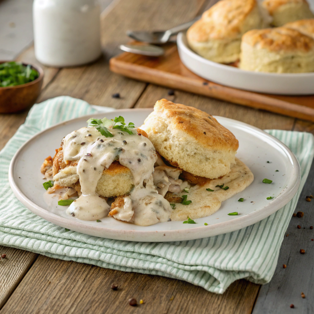 Creamy homemade gravy in a saucepan.