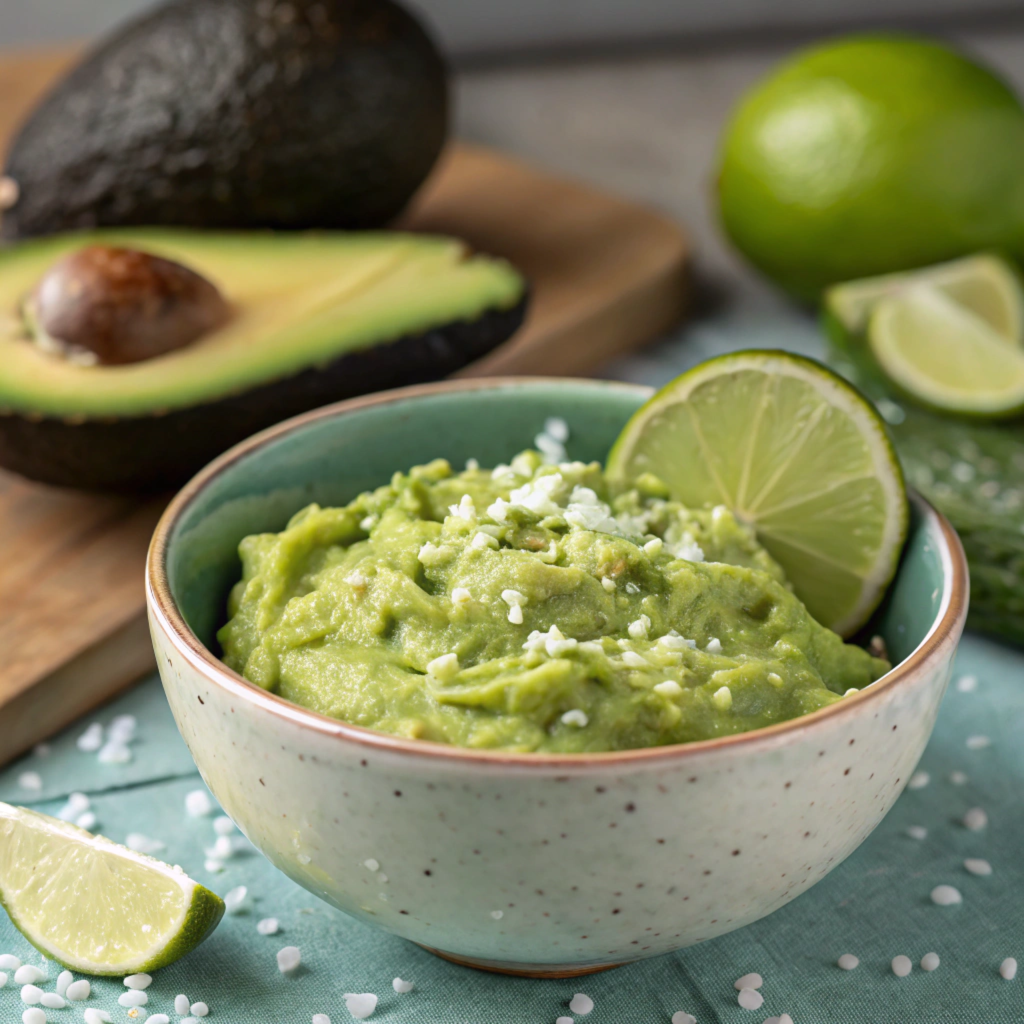 Fresh avocado being mashed with a fork