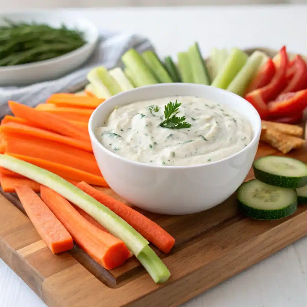 Cottage cheese dip with vegetables.