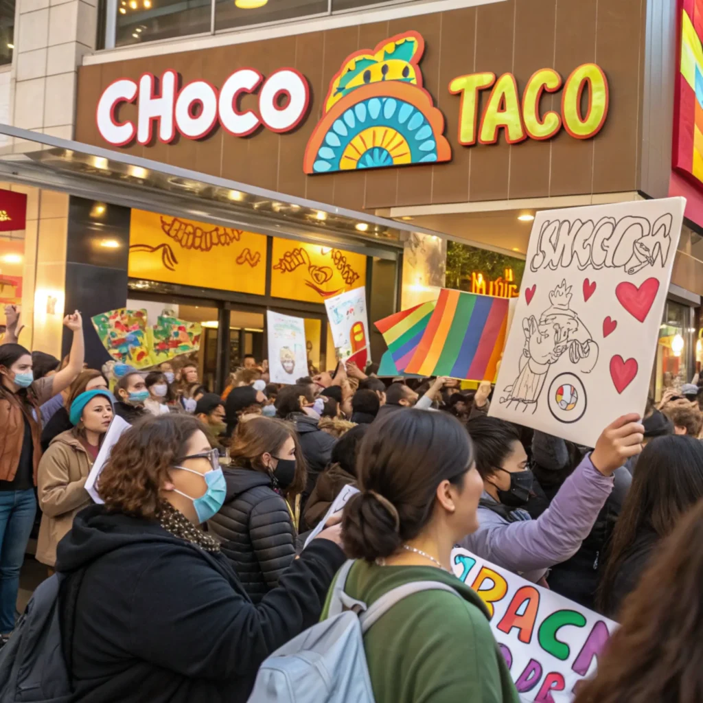 Protesters Holding Signs Supporting Choco Taco’s Return