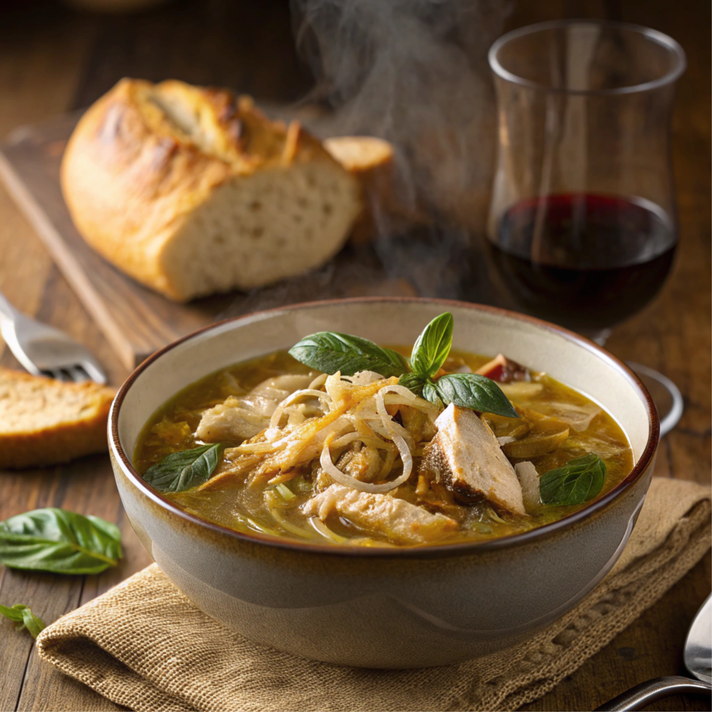 roasted basil chicken and onion soup