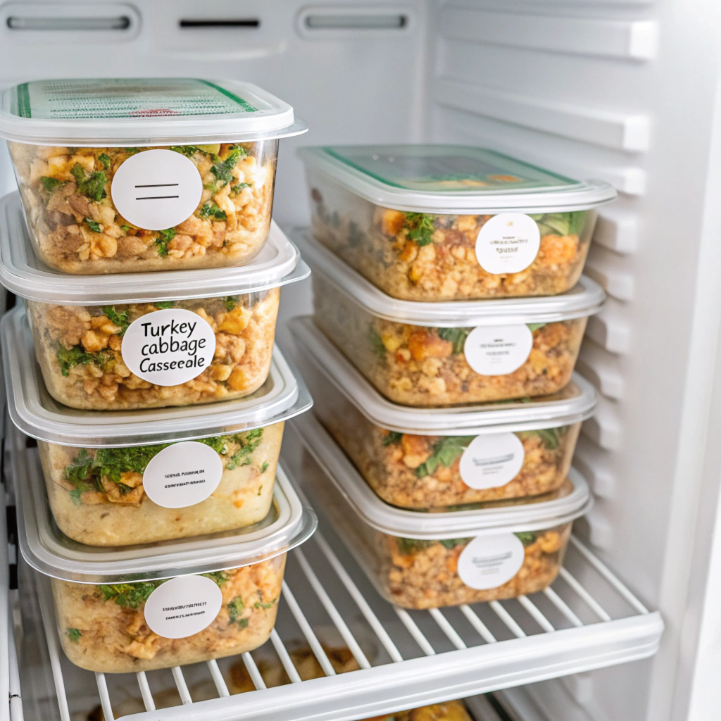 Casserole stored in a glass container for meal prep