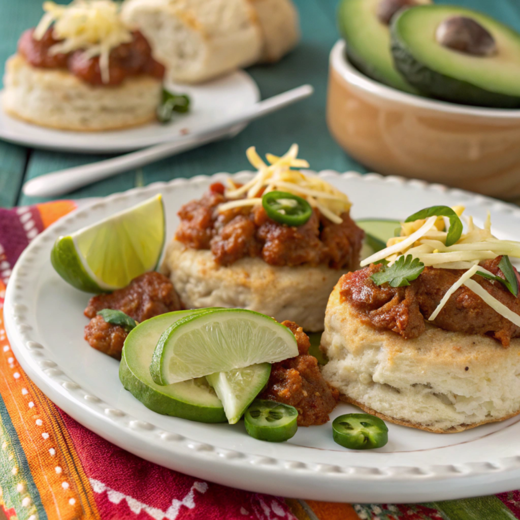 A Tex-Mex version of biscuits and gravy with chorizo sausage and jalapeños.