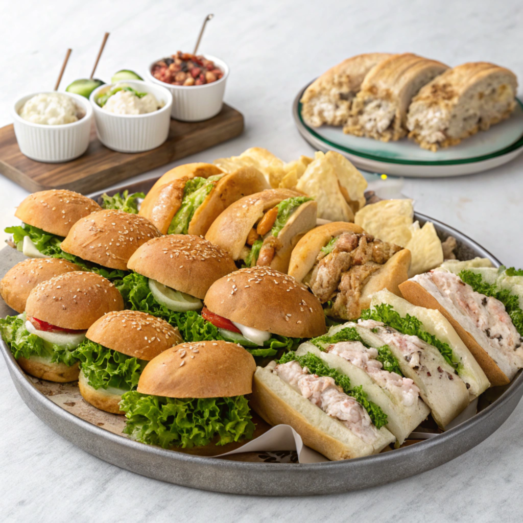 Different styles of Chicken Caesar Salad Sandwiches on a platter