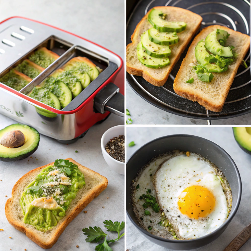 Process of preparing avocado toast with poached egg