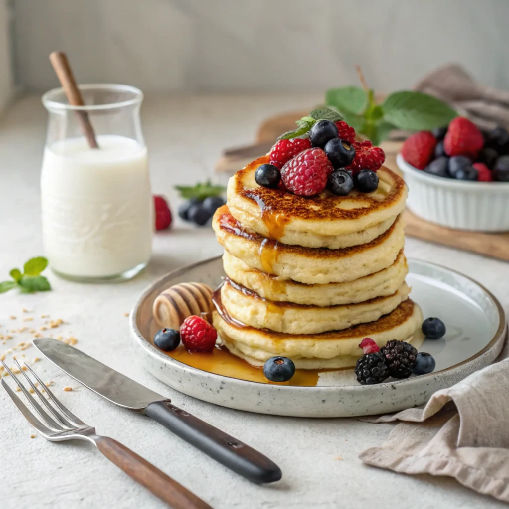 Cottage cheese pancakes with berries.