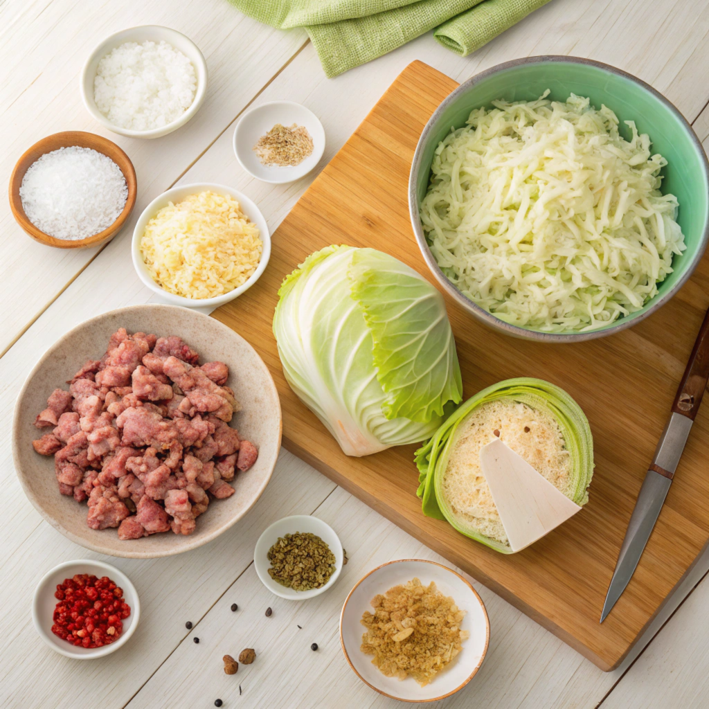  Ingredients for turkey cabbage casserole on a table