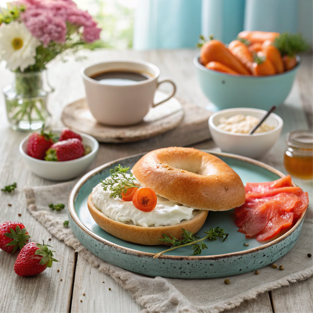 toasted bagel with cream cheese