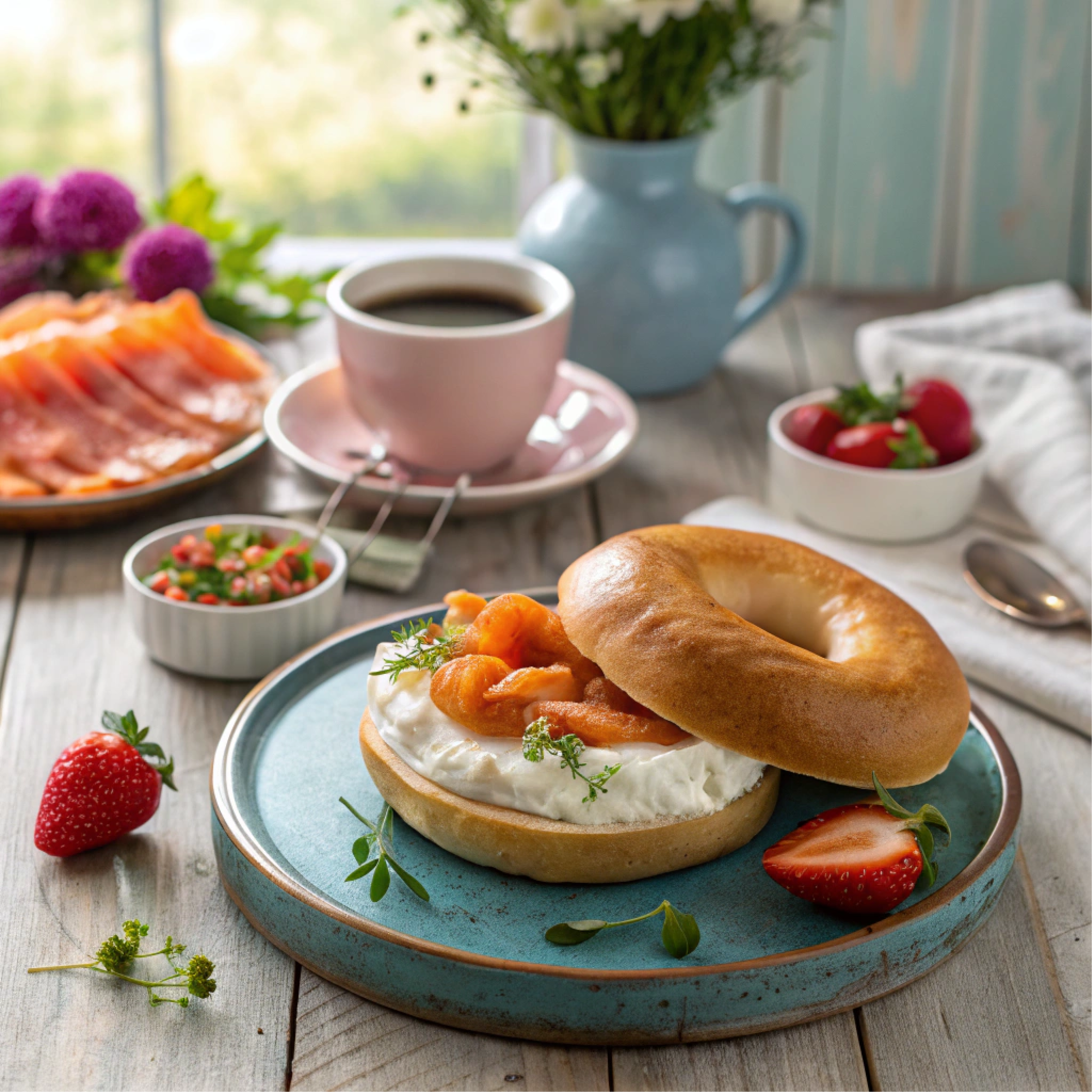 toasted bagel with cream cheese