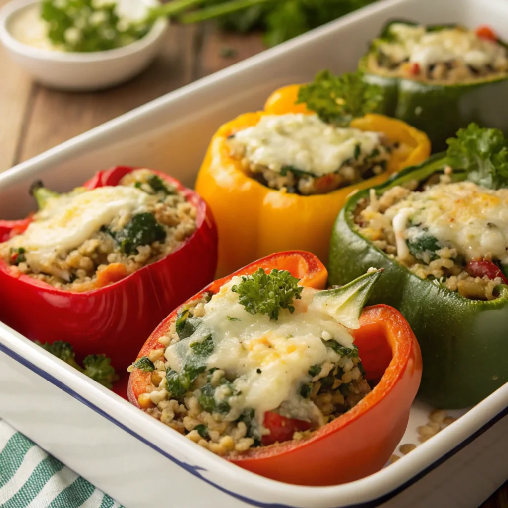 Stuffed bell peppers with cottage cheese filling.