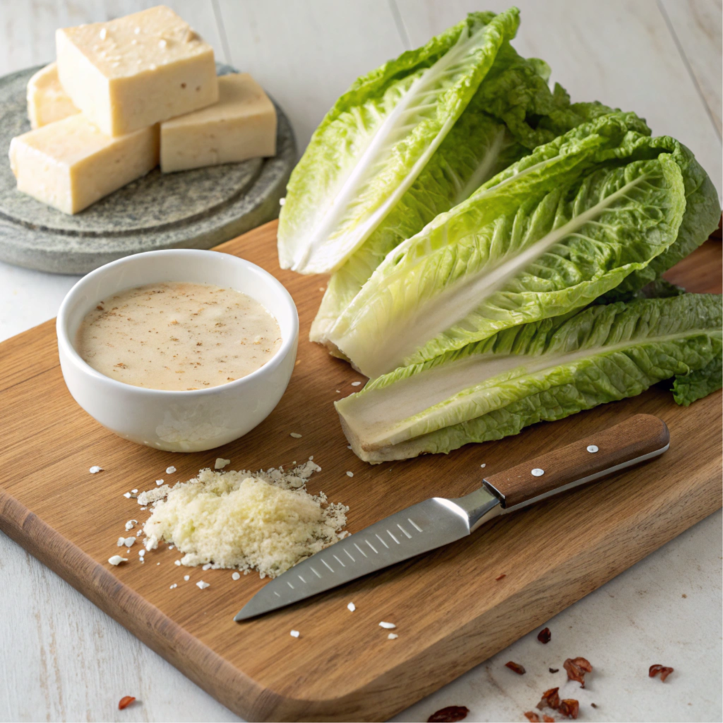 Fresh Caesar salad ingredients.