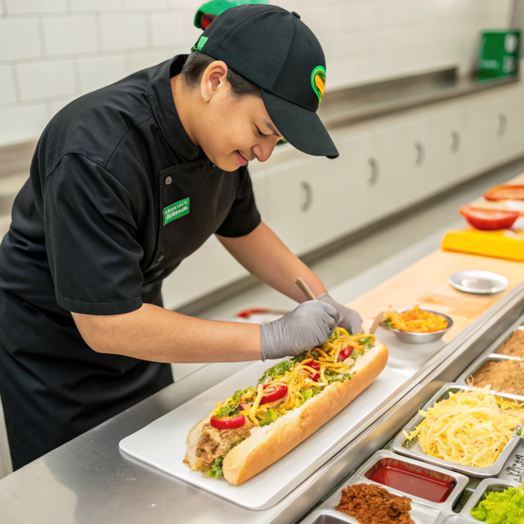 Subway Tuna Melt Sandwich being customized with extra cheese and jalapeños