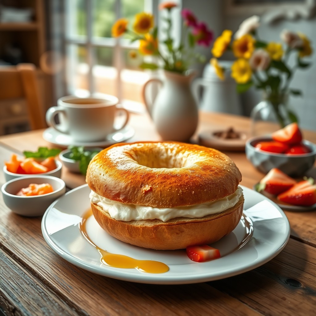 toasted bagel with cream cheese