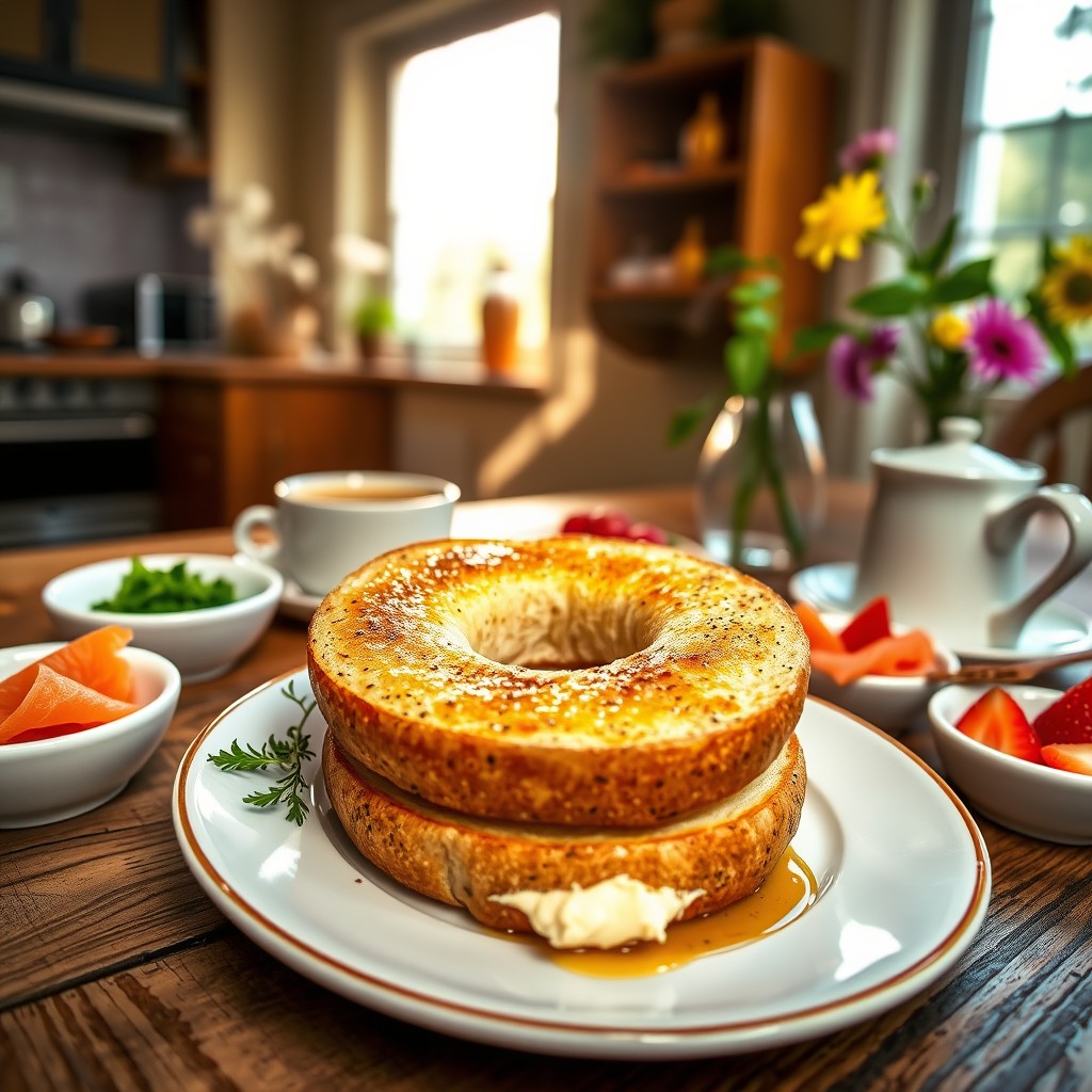 toasted bagel with cream cheese