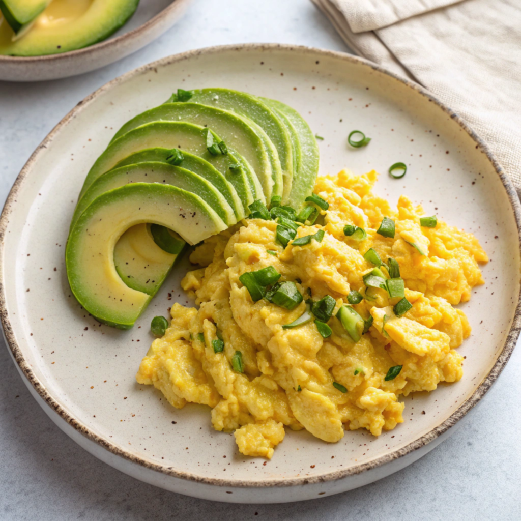 scrambled eggs and avocado