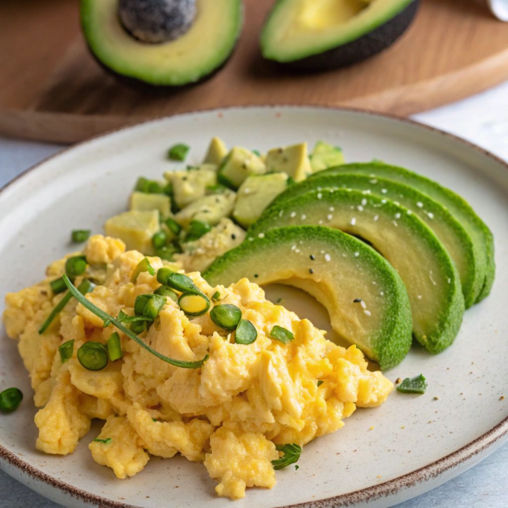 scrambled eggs and avocado