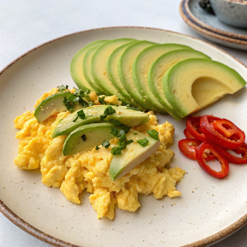 scrambled eggs and avocado