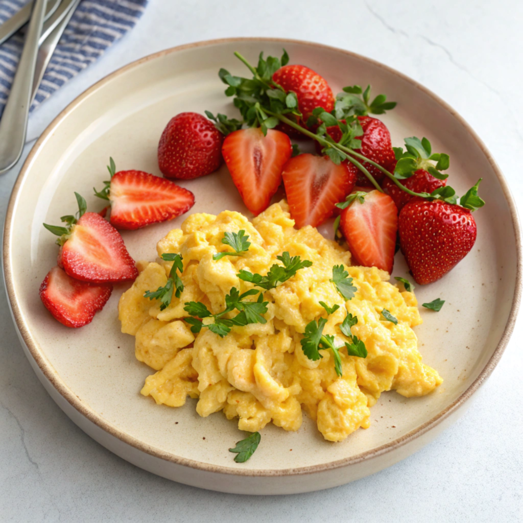 scrambled eggs with a side of strawberries