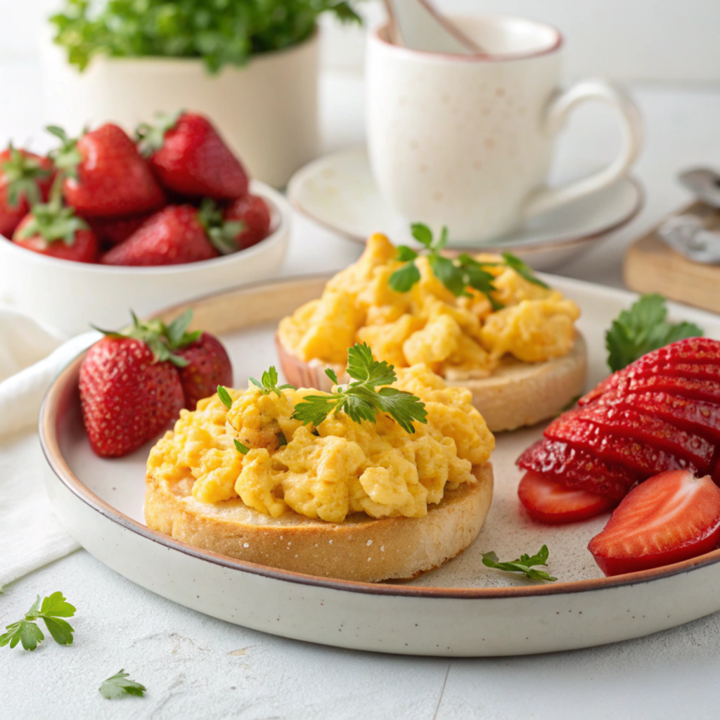 scrambled eggs with a side of strawberries