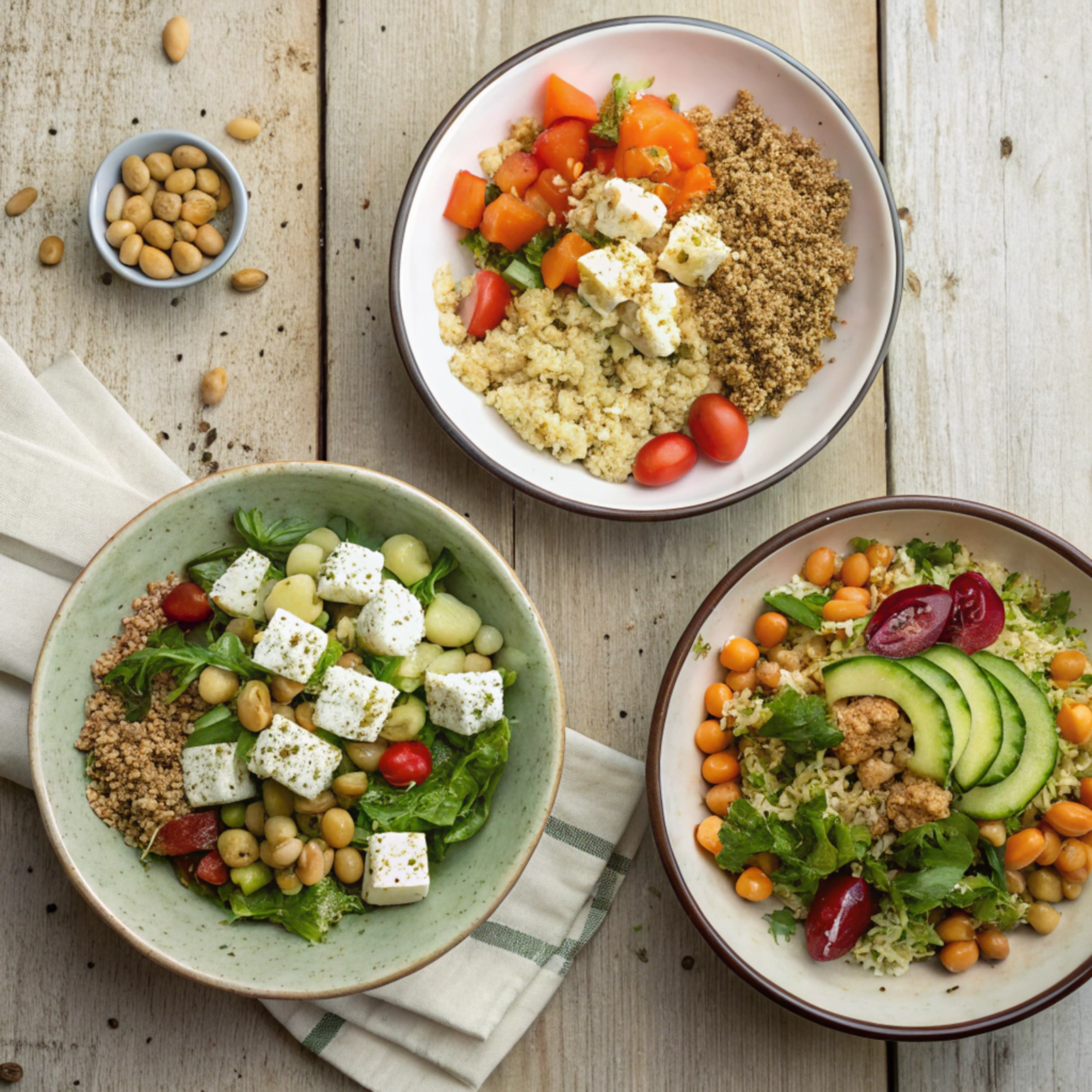 Variations of quinoa salad with different toppings