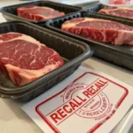 Raw beef with a recall notice