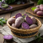 A rustic basket filled with fresh, colorful vegetables