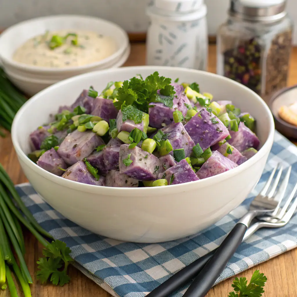 A colorful salad topped with fresh herbs and light dressing.