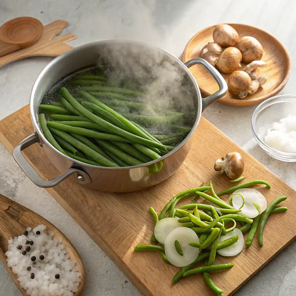 Fresh Green Beans Being Prepared